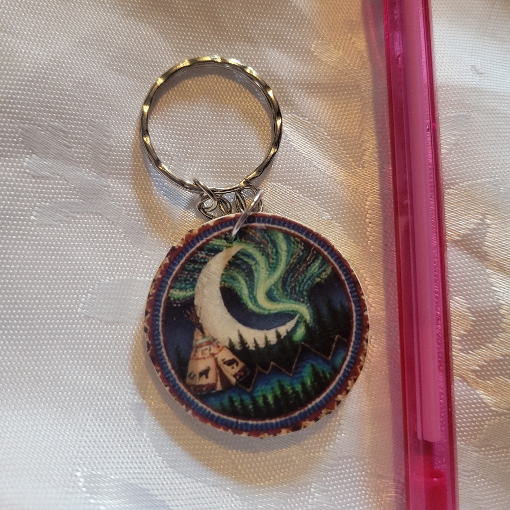 🌲BUY 1 GET 1 FREE 🌲Aurora Borealis Keychain with Teepee Design